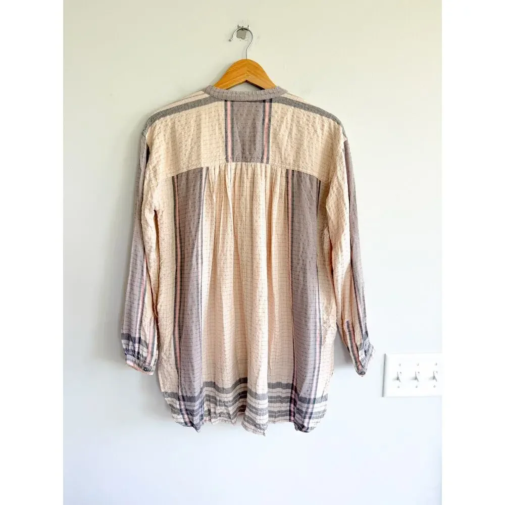 Free People Metallic Thread Long Sleeve Tunic Mini Dress Cream Gray XS